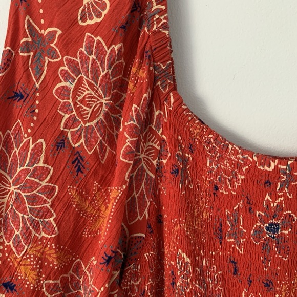Angie Womens Dress Small Red Floral Midi A Line Boho Smocked Tiered Peasant Puff - Picture 7 of 9